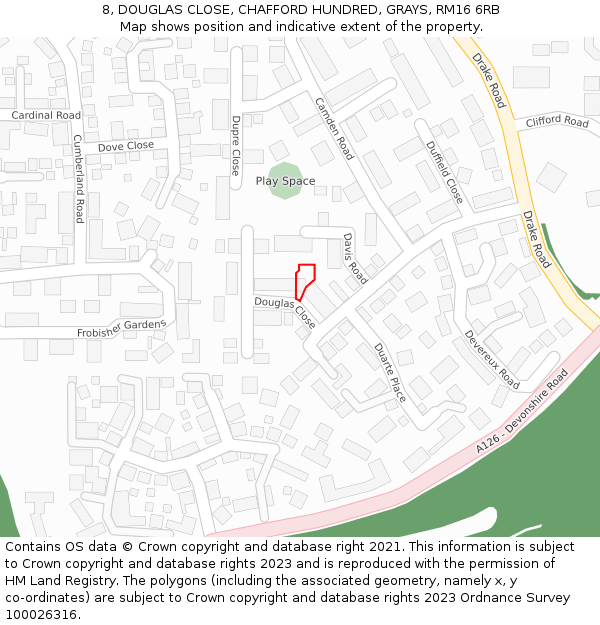 8, DOUGLAS CLOSE, CHAFFORD HUNDRED, GRAYS, RM16 6RB: Location map and indicative extent of plot