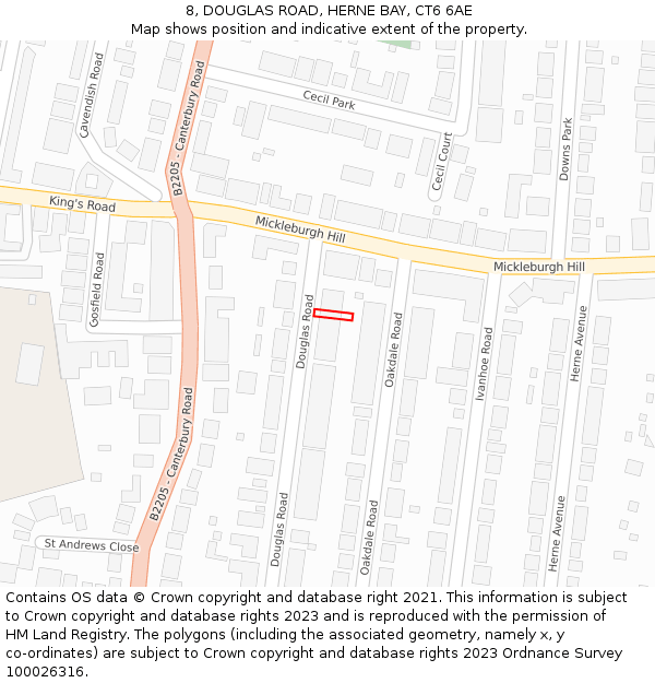 8, DOUGLAS ROAD, HERNE BAY, CT6 6AE: Location map and indicative extent of plot