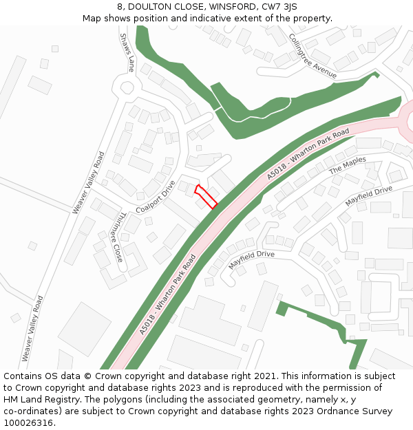 8, DOULTON CLOSE, WINSFORD, CW7 3JS: Location map and indicative extent of plot