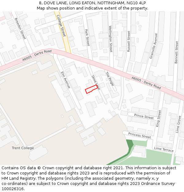 8, DOVE LANE, LONG EATON, NOTTINGHAM, NG10 4LP: Location map and indicative extent of plot