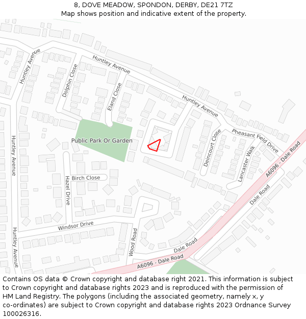 8, DOVE MEADOW, SPONDON, DERBY, DE21 7TZ: Location map and indicative extent of plot