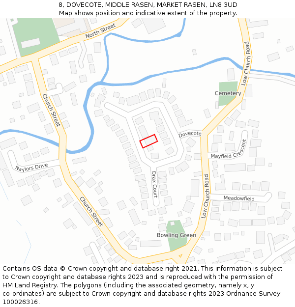 8, DOVECOTE, MIDDLE RASEN, MARKET RASEN, LN8 3UD: Location map and indicative extent of plot
