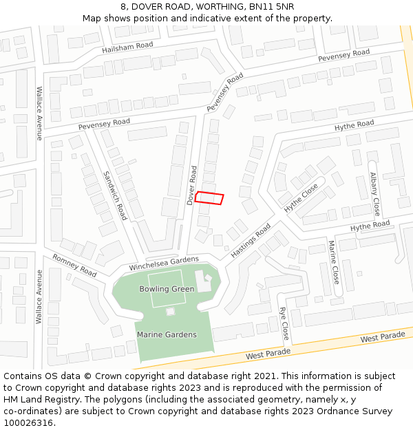 8, DOVER ROAD, WORTHING, BN11 5NR: Location map and indicative extent of plot