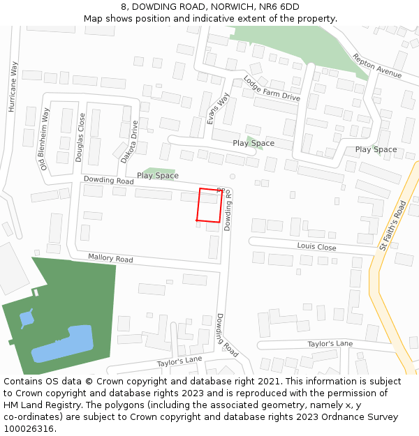 8, DOWDING ROAD, NORWICH, NR6 6DD: Location map and indicative extent of plot