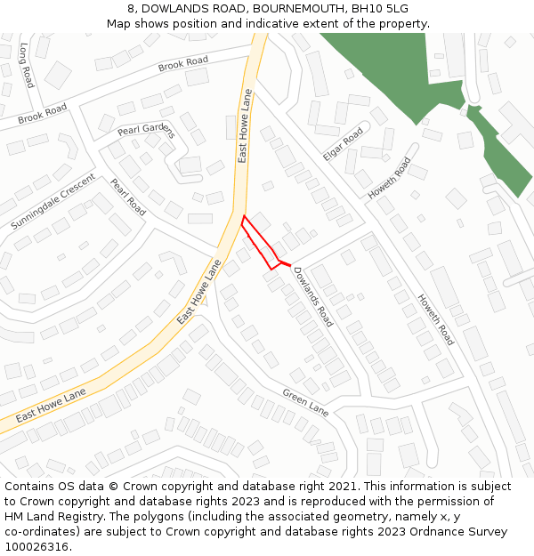 8, DOWLANDS ROAD, BOURNEMOUTH, BH10 5LG: Location map and indicative extent of plot