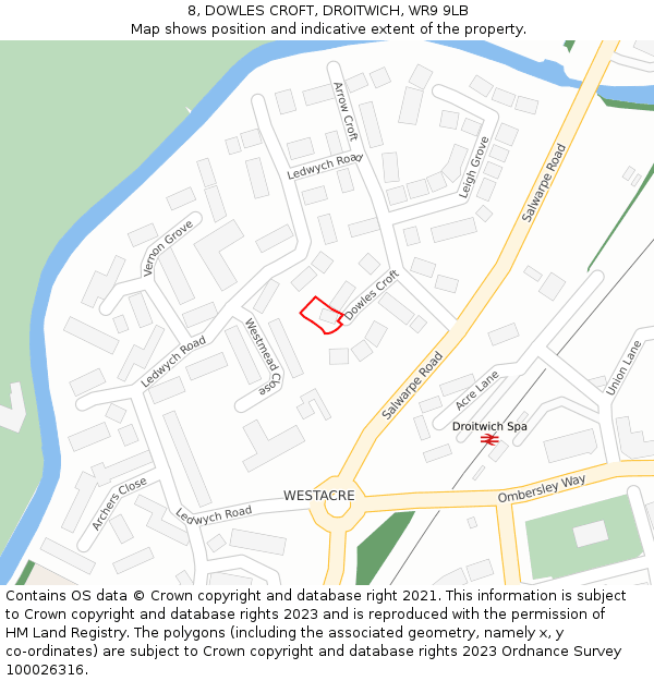 8, DOWLES CROFT, DROITWICH, WR9 9LB: Location map and indicative extent of plot