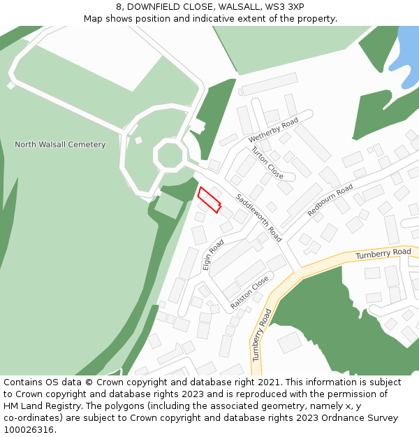 8, DOWNFIELD CLOSE, WALSALL, WS3 3XP: Location map and indicative extent of plot
