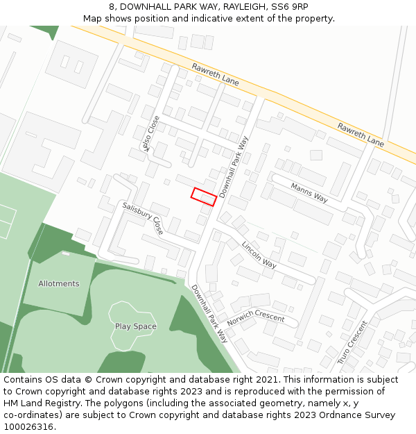 8, DOWNHALL PARK WAY, RAYLEIGH, SS6 9RP: Location map and indicative extent of plot