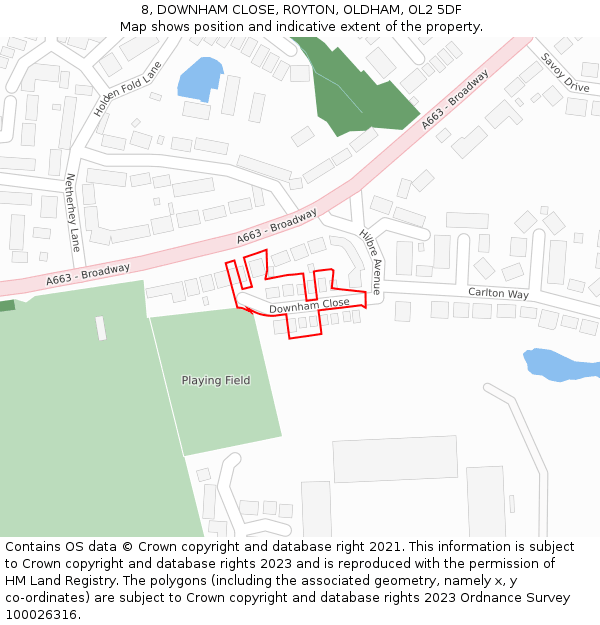 8, DOWNHAM CLOSE, ROYTON, OLDHAM, OL2 5DF: Location map and indicative extent of plot