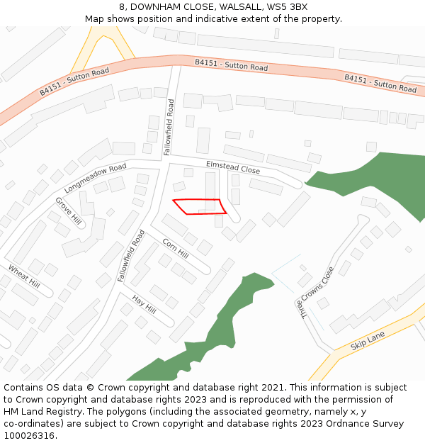 8, DOWNHAM CLOSE, WALSALL, WS5 3BX: Location map and indicative extent of plot