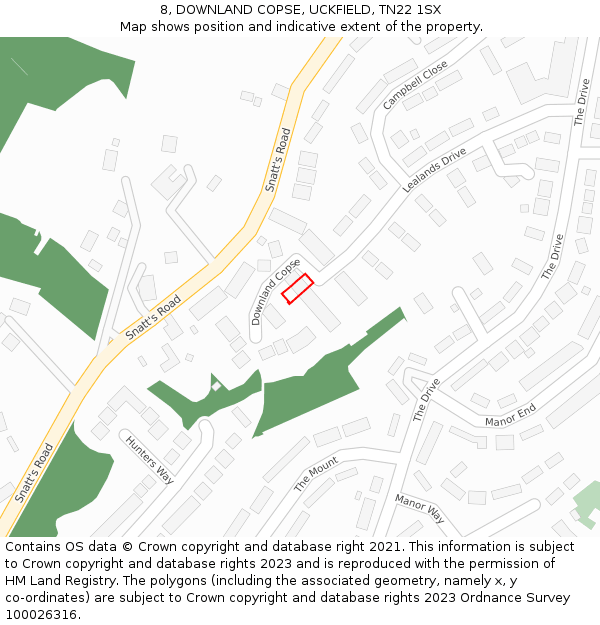8, DOWNLAND COPSE, UCKFIELD, TN22 1SX: Location map and indicative extent of plot