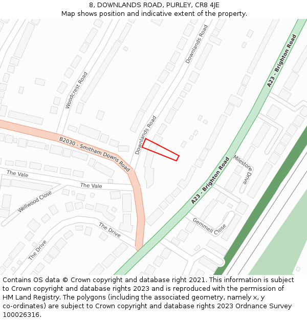 8, DOWNLANDS ROAD, PURLEY, CR8 4JE: Location map and indicative extent of plot