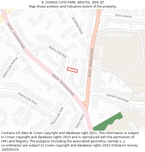 8, DOWNS COTE PARK, BRISTOL, BS9 3JT: Location map and indicative extent of plot