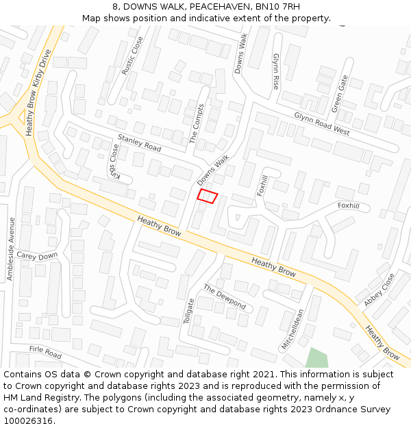 8, DOWNS WALK, PEACEHAVEN, BN10 7RH: Location map and indicative extent of plot