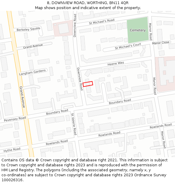 8, DOWNVIEW ROAD, WORTHING, BN11 4QR: Location map and indicative extent of plot