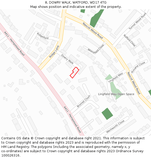 8, DOWRY WALK, WATFORD, WD17 4TG: Location map and indicative extent of plot
