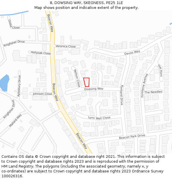 8, DOWSING WAY, SKEGNESS, PE25 1LE: Location map and indicative extent of plot