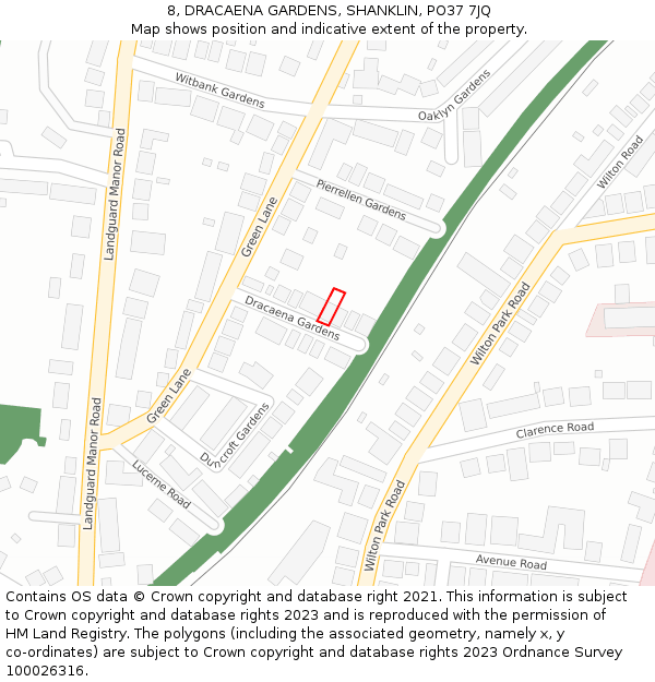 8, DRACAENA GARDENS, SHANKLIN, PO37 7JQ: Location map and indicative extent of plot