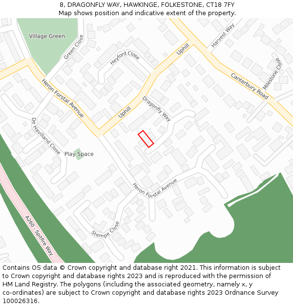 8, DRAGONFLY WAY, HAWKINGE, FOLKESTONE, CT18 7FY: Location map and indicative extent of plot