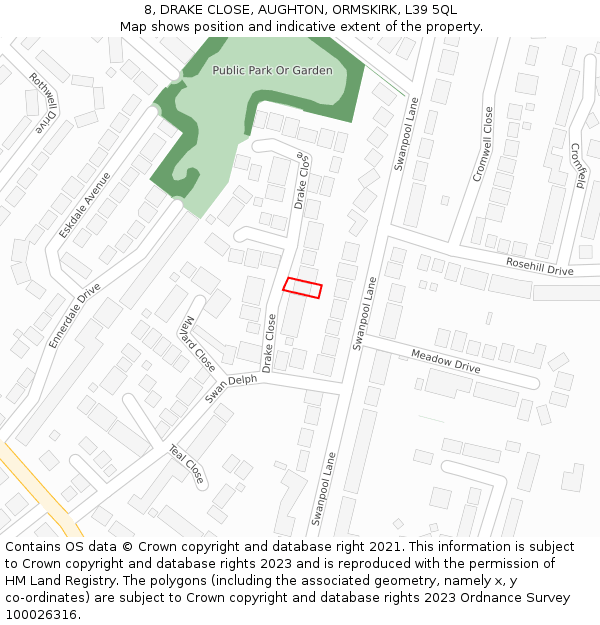 8, DRAKE CLOSE, AUGHTON, ORMSKIRK, L39 5QL: Location map and indicative extent of plot