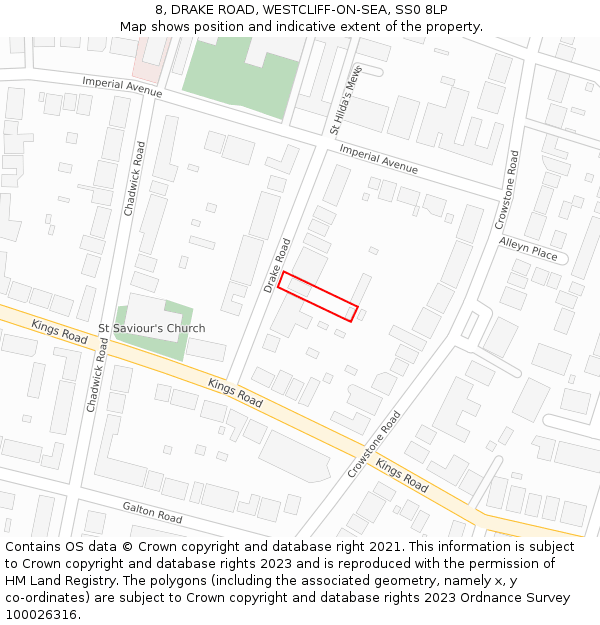 8, DRAKE ROAD, WESTCLIFF-ON-SEA, SS0 8LP: Location map and indicative extent of plot