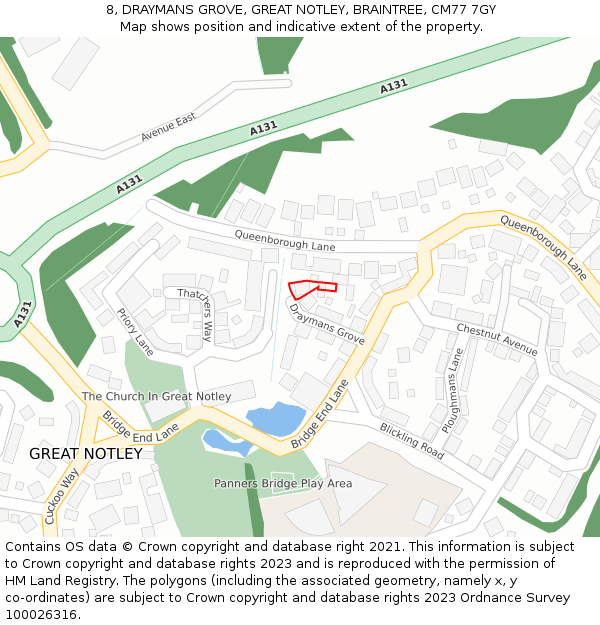 8, DRAYMANS GROVE, GREAT NOTLEY, BRAINTREE, CM77 7GY: Location map and indicative extent of plot