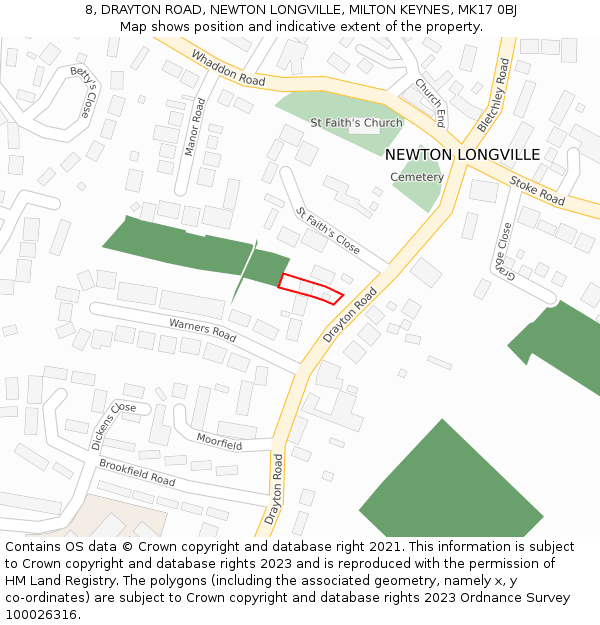 8, DRAYTON ROAD, NEWTON LONGVILLE, MILTON KEYNES, MK17 0BJ: Location map and indicative extent of plot