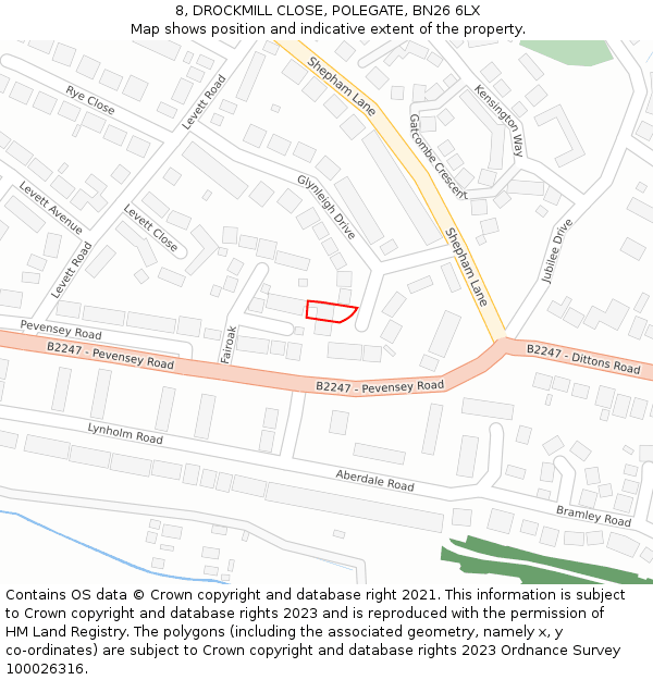 8, DROCKMILL CLOSE, POLEGATE, BN26 6LX: Location map and indicative extent of plot
