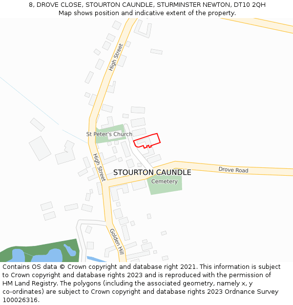 8, DROVE CLOSE, STOURTON CAUNDLE, STURMINSTER NEWTON, DT10 2QH: Location map and indicative extent of plot