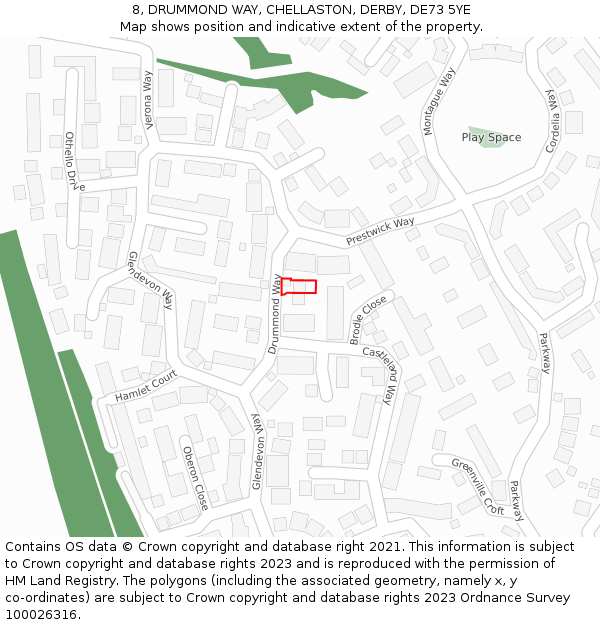 8, DRUMMOND WAY, CHELLASTON, DERBY, DE73 5YE: Location map and indicative extent of plot