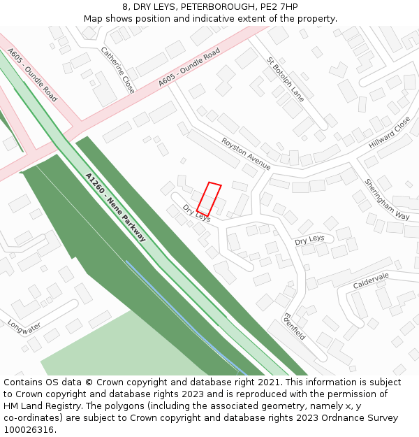 8, DRY LEYS, PETERBOROUGH, PE2 7HP: Location map and indicative extent of plot
