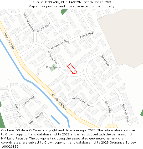 8, DUCHESS WAY, CHELLASTON, DERBY, DE73 5WR: Location map and indicative extent of plot