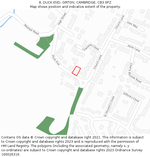 8, DUCK END, GIRTON, CAMBRIDGE, CB3 0PZ: Location map and indicative extent of plot