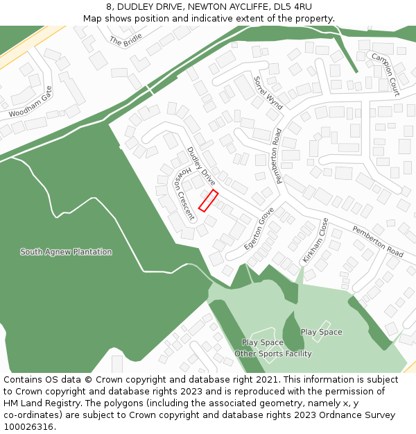 8, DUDLEY DRIVE, NEWTON AYCLIFFE, DL5 4RU: Location map and indicative extent of plot