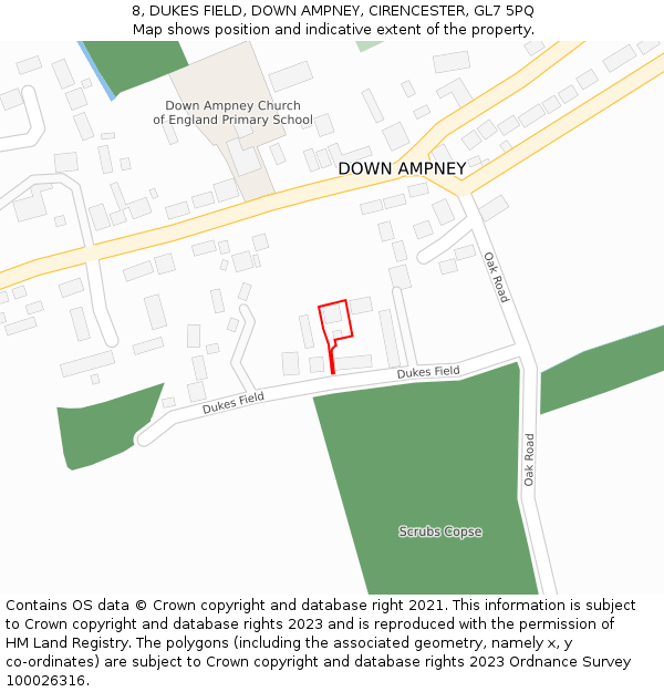 8, DUKES FIELD, DOWN AMPNEY, CIRENCESTER, GL7 5PQ: Location map and indicative extent of plot