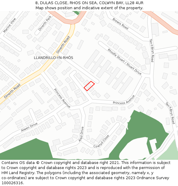 8, DULAS CLOSE, RHOS ON SEA, COLWYN BAY, LL28 4UR: Location map and indicative extent of plot