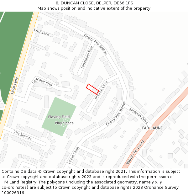 8, DUNCAN CLOSE, BELPER, DE56 1FS: Location map and indicative extent of plot