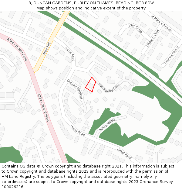 8, DUNCAN GARDENS, PURLEY ON THAMES, READING, RG8 8DW: Location map and indicative extent of plot