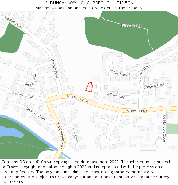 8, DUNCAN WAY, LOUGHBOROUGH, LE11 5QN: Location map and indicative extent of plot