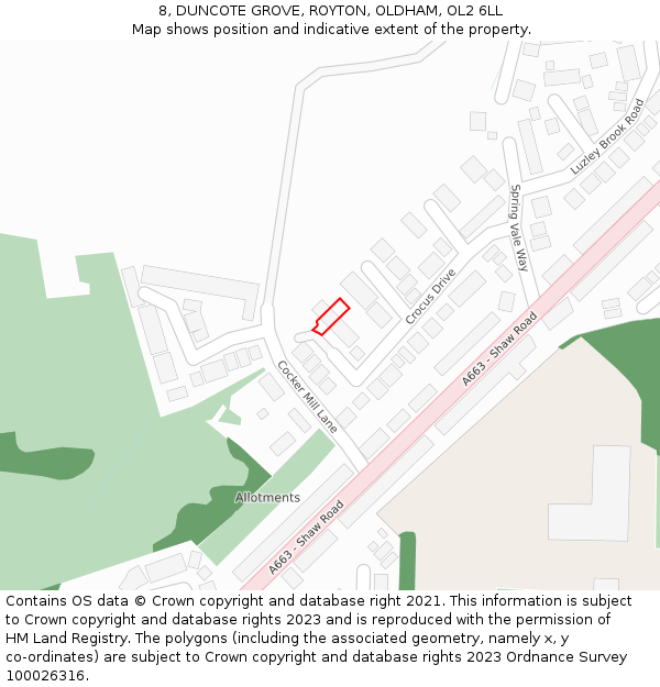 8, DUNCOTE GROVE, ROYTON, OLDHAM, OL2 6LL: Location map and indicative extent of plot