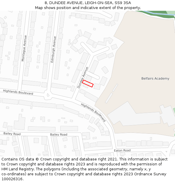 8, DUNDEE AVENUE, LEIGH-ON-SEA, SS9 3SA: Location map and indicative extent of plot