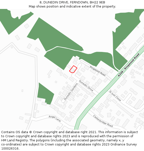 8, DUNEDIN DRIVE, FERNDOWN, BH22 9EB: Location map and indicative extent of plot