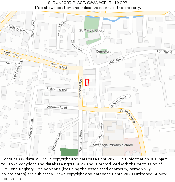 8, DUNFORD PLACE, SWANAGE, BH19 2PR: Location map and indicative extent of plot