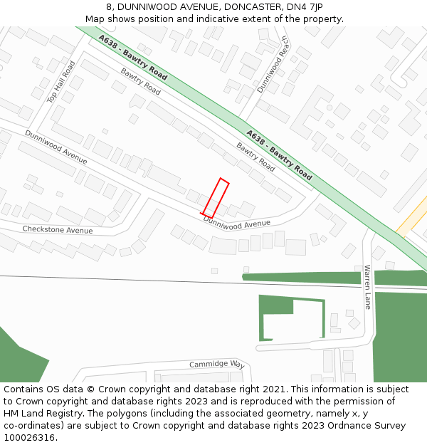 8, DUNNIWOOD AVENUE, DONCASTER, DN4 7JP: Location map and indicative extent of plot