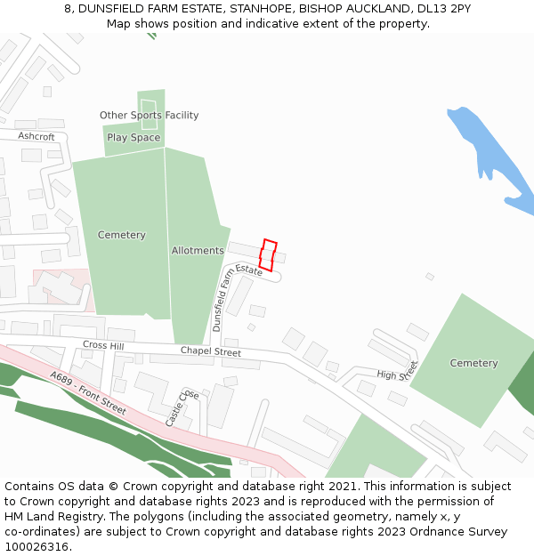 8, DUNSFIELD FARM ESTATE, STANHOPE, BISHOP AUCKLAND, DL13 2PY: Location map and indicative extent of plot