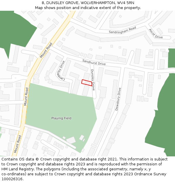 8, DUNSLEY GROVE, WOLVERHAMPTON, WV4 5RN: Location map and indicative extent of plot