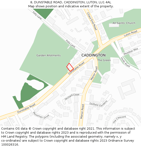 8, DUNSTABLE ROAD, CADDINGTON, LUTON, LU1 4AL: Location map and indicative extent of plot