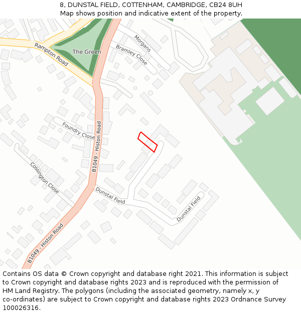8, DUNSTAL FIELD, COTTENHAM, CAMBRIDGE, CB24 8UH: Location map and indicative extent of plot