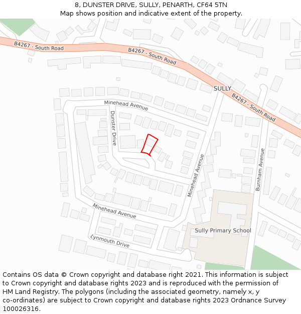 8, DUNSTER DRIVE, SULLY, PENARTH, CF64 5TN: Location map and indicative extent of plot