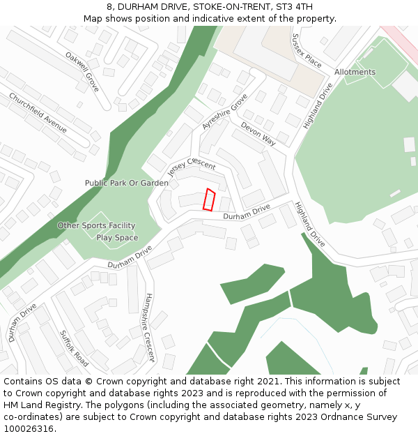 8, DURHAM DRIVE, STOKE-ON-TRENT, ST3 4TH: Location map and indicative extent of plot